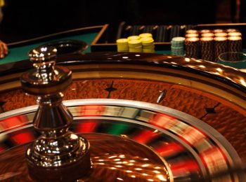 Spinning casino roulette wheel