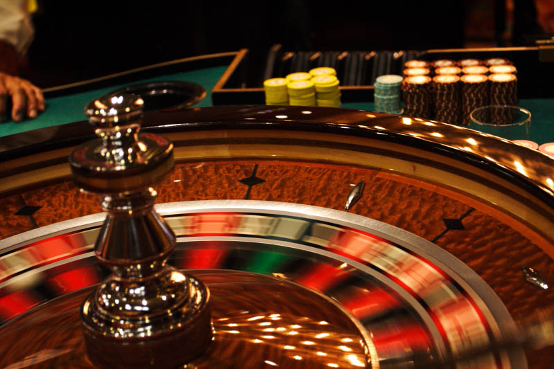 Spinning casino roulette wheel