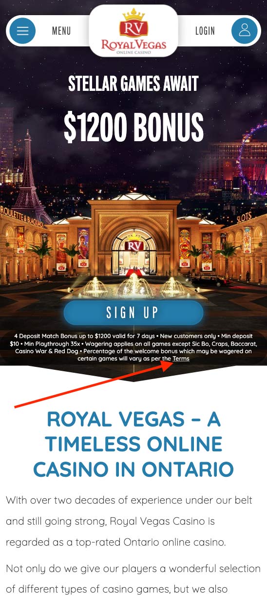 Royal Vegas terms